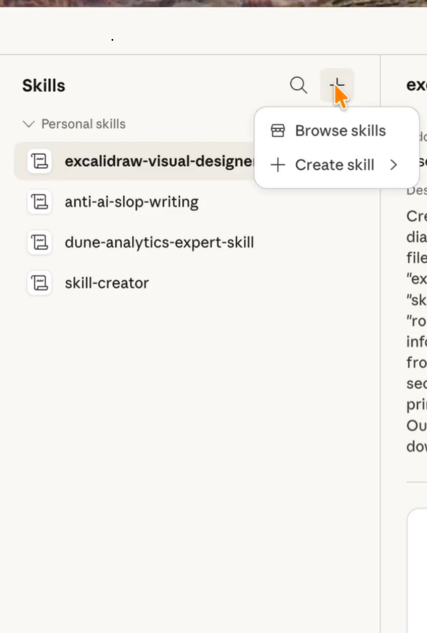 Click create skill in Claude