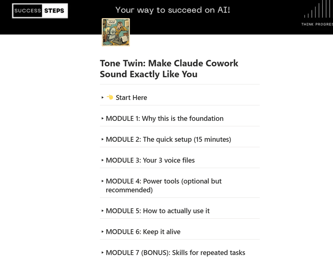 Inside Tone Twin: the module list in Notion