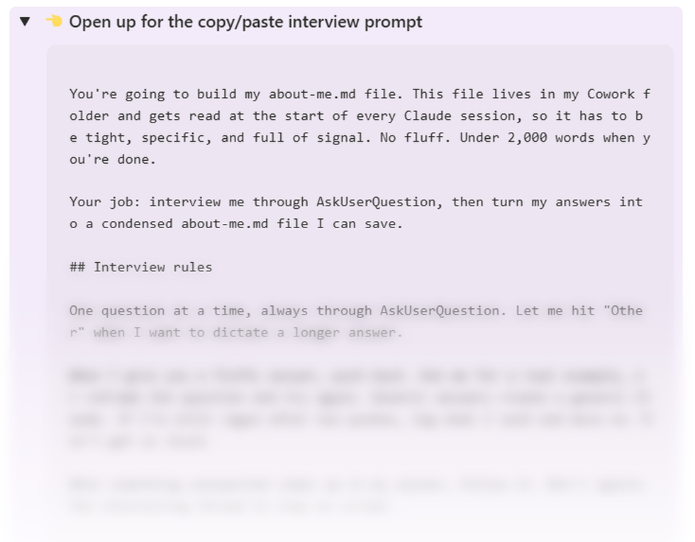 Inside Tone Twin: the copy-paste interview prompt, partially hidden